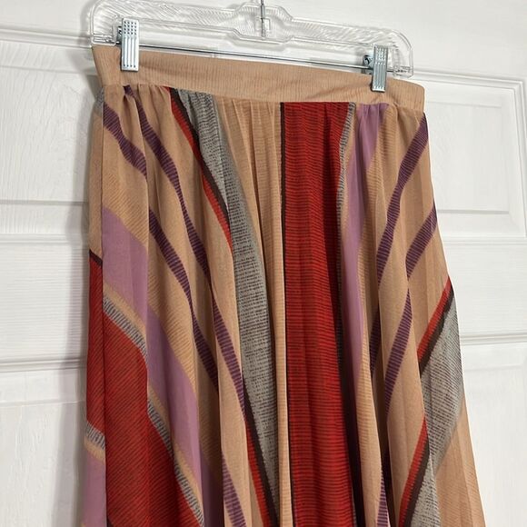 H&M Accordion Pleated Multicolored Striped Chiffon High Waist Maxi Skirt Size 10 - Picture 5 of 10